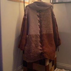 Over sized knitted patches multi brown poncho